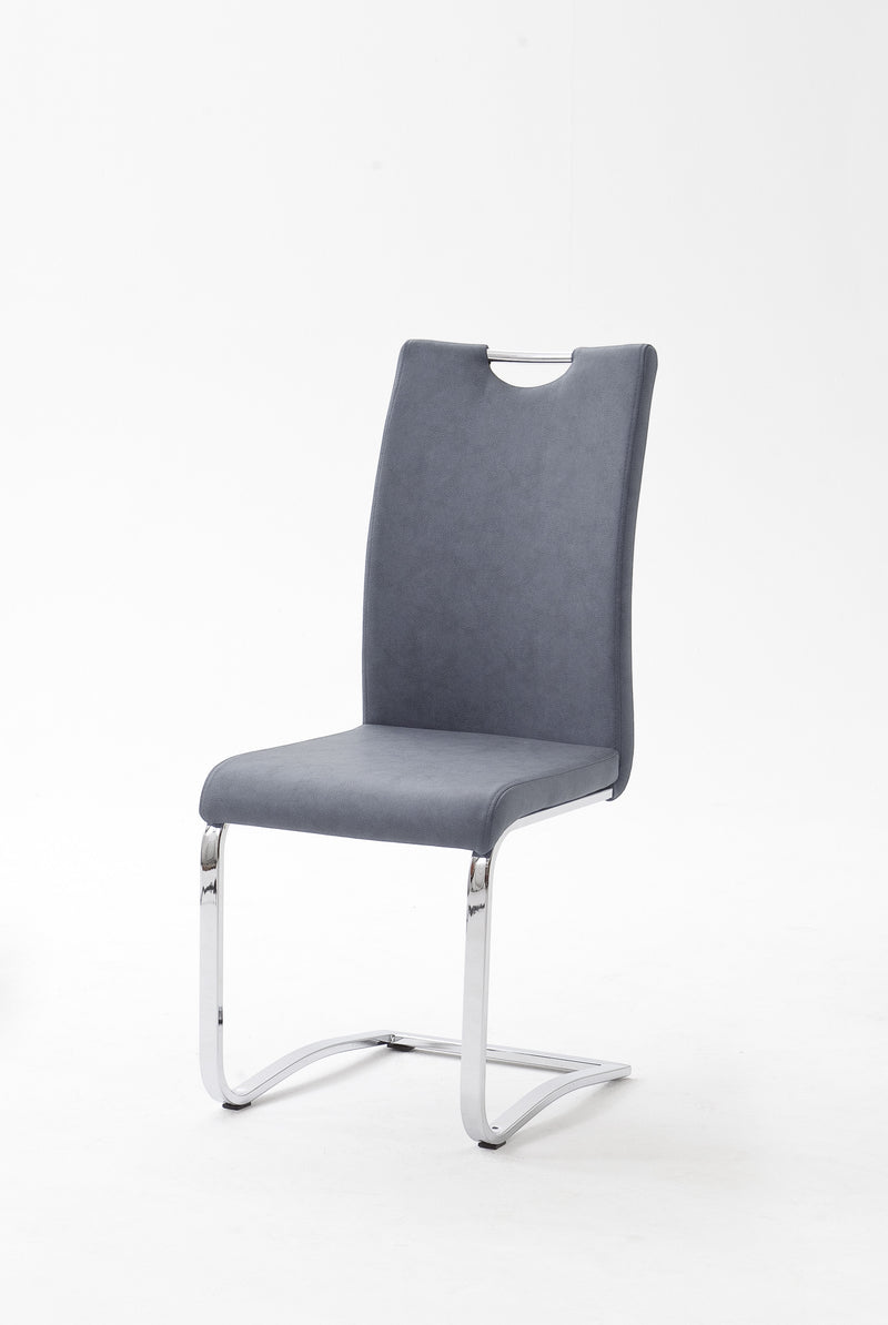 Set 4 scaune tapitate cu piele ecologica si picioare metalice, Tia Gri Bleu / Crom, l43xA57xH100 cm (3)
