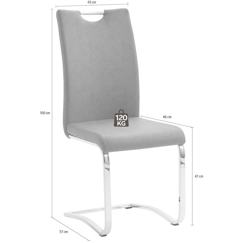 Set 4 scaune tapitate cu piele ecologica si picioare metalice, Tia Gri Bleu / Crom, l43xA57xH100 cm (5)