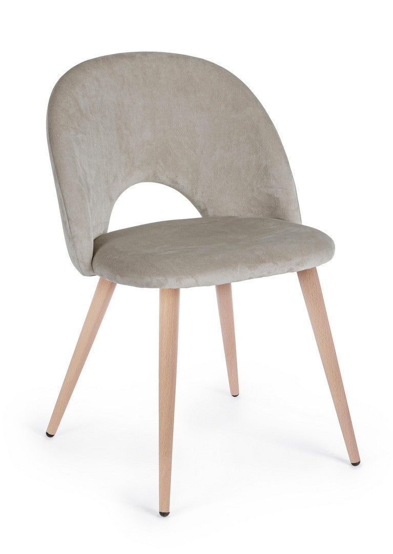 Set 4 scaune tapitate cu stofa si picioare metalice Linzey Velvet Grej / Natural, l53xA60xH82 cm (2)