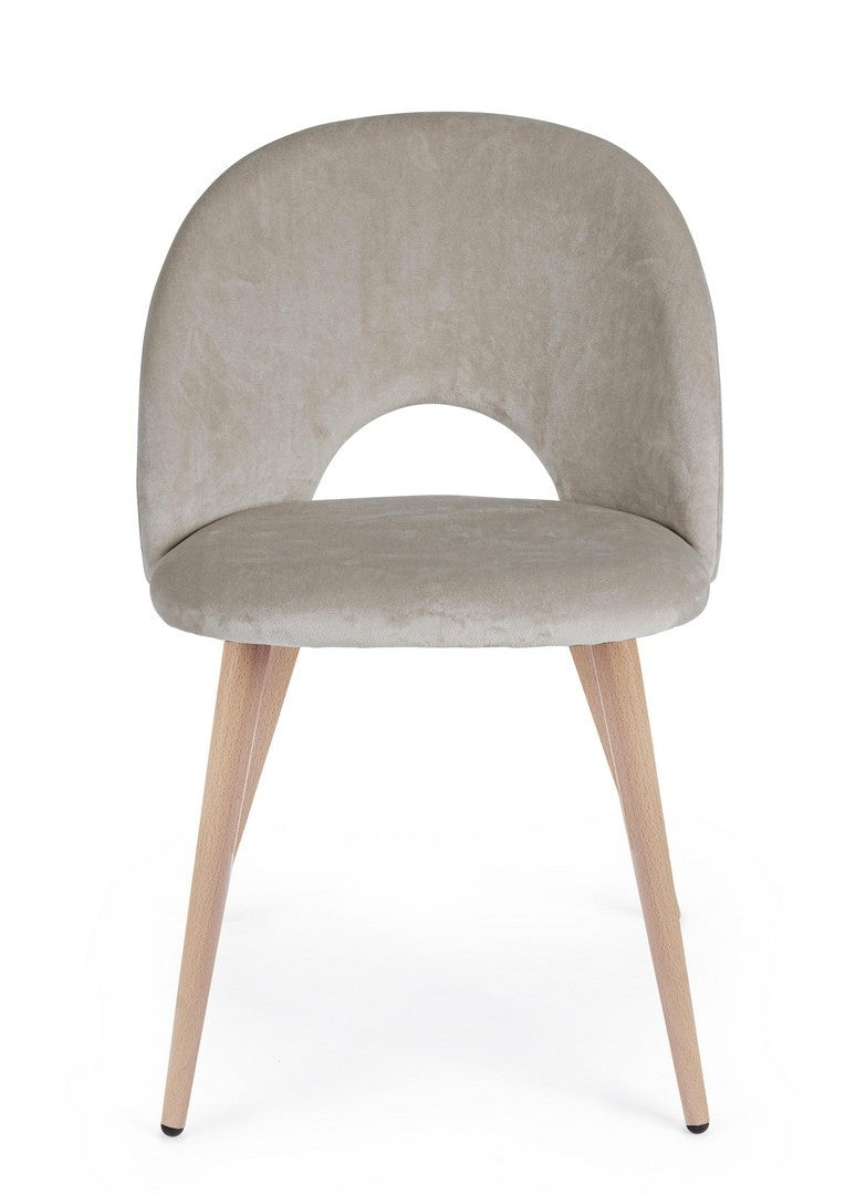 Set 4 scaune tapitate cu stofa si picioare metalice Linzey Velvet Grej / Natural, l53xA60xH82 cm (3)