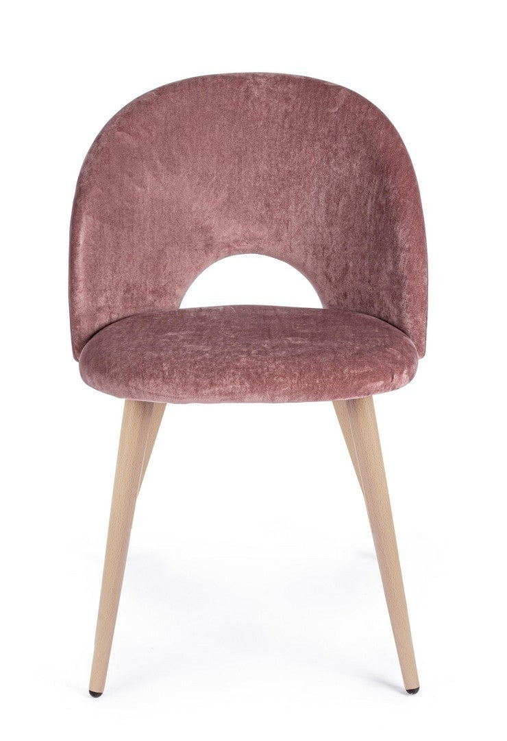 Set 4 scaune tapitate cu stofa si picioare metalice Linzey Velvet Roz / Natural, l53xA60xH82 cm (3)