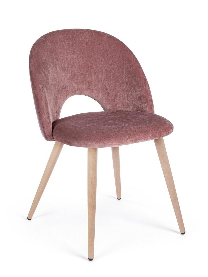 Set 4 scaune tapitate cu stofa si picioare metalice Linzey Velvet Roz / Natural, l53xA60xH82 cm (2)