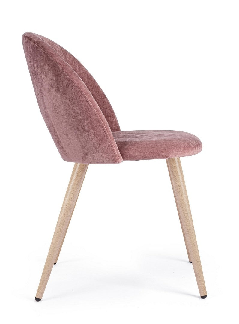 Set 4 scaune tapitate cu stofa si picioare metalice Linzey Velvet Roz / Natural, l53xA60xH82 cm (5)