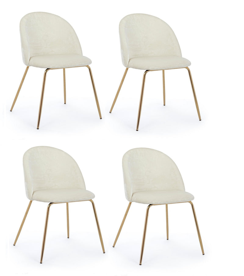 Set 4 scaune tapitate cu stofa si picioare metalice Tanya Velvet Alb / Auriu, l49xA55xH77 cm