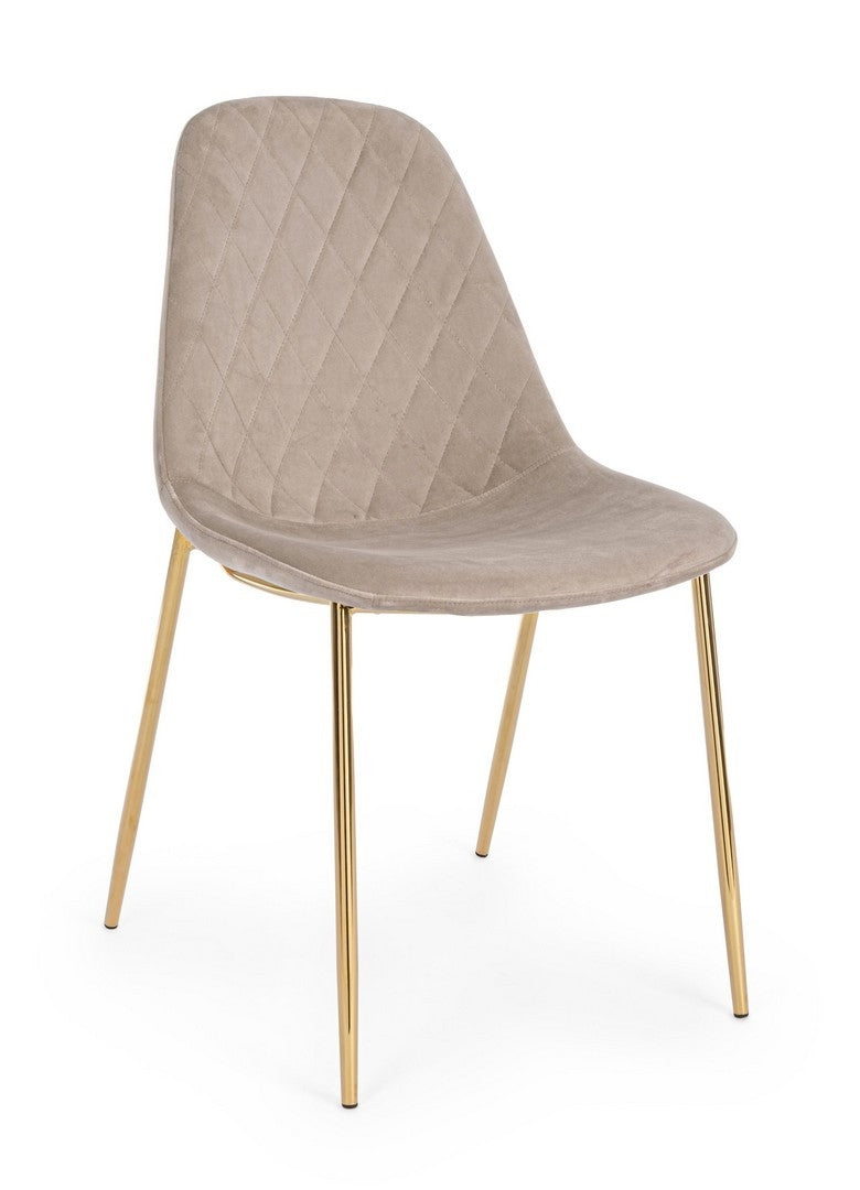 Set 4 scaune tapitate cu stofa si picioare metalice Terry Velvet Grej / Auriu, l48xA55xH85 cm (2)