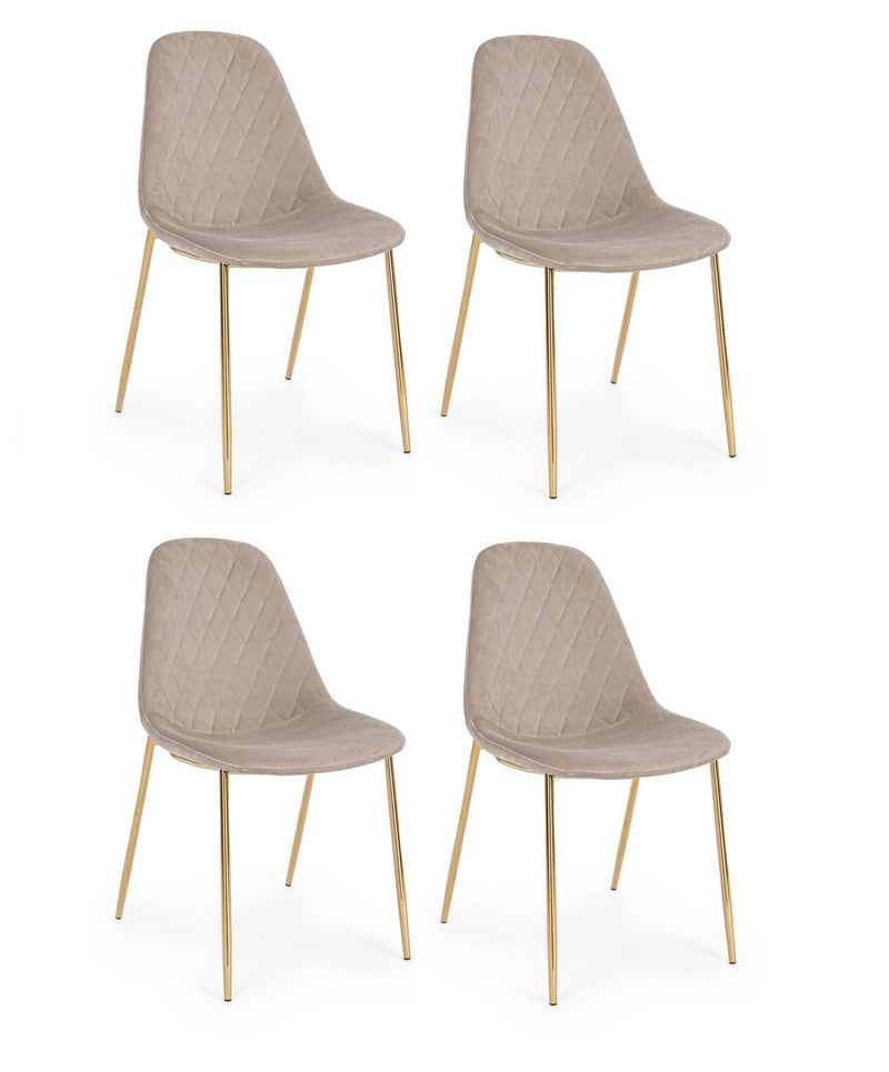 Set 4 scaune tapitate cu stofa si picioare metalice Terry Velvet Grej / Auriu, l48xA55xH85 cm