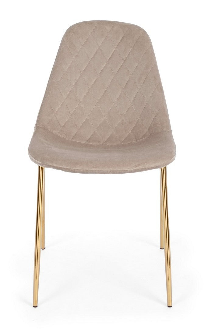 Set 4 scaune tapitate cu stofa si picioare metalice Terry Velvet Grej / Auriu, l48xA55xH85 cm (3)