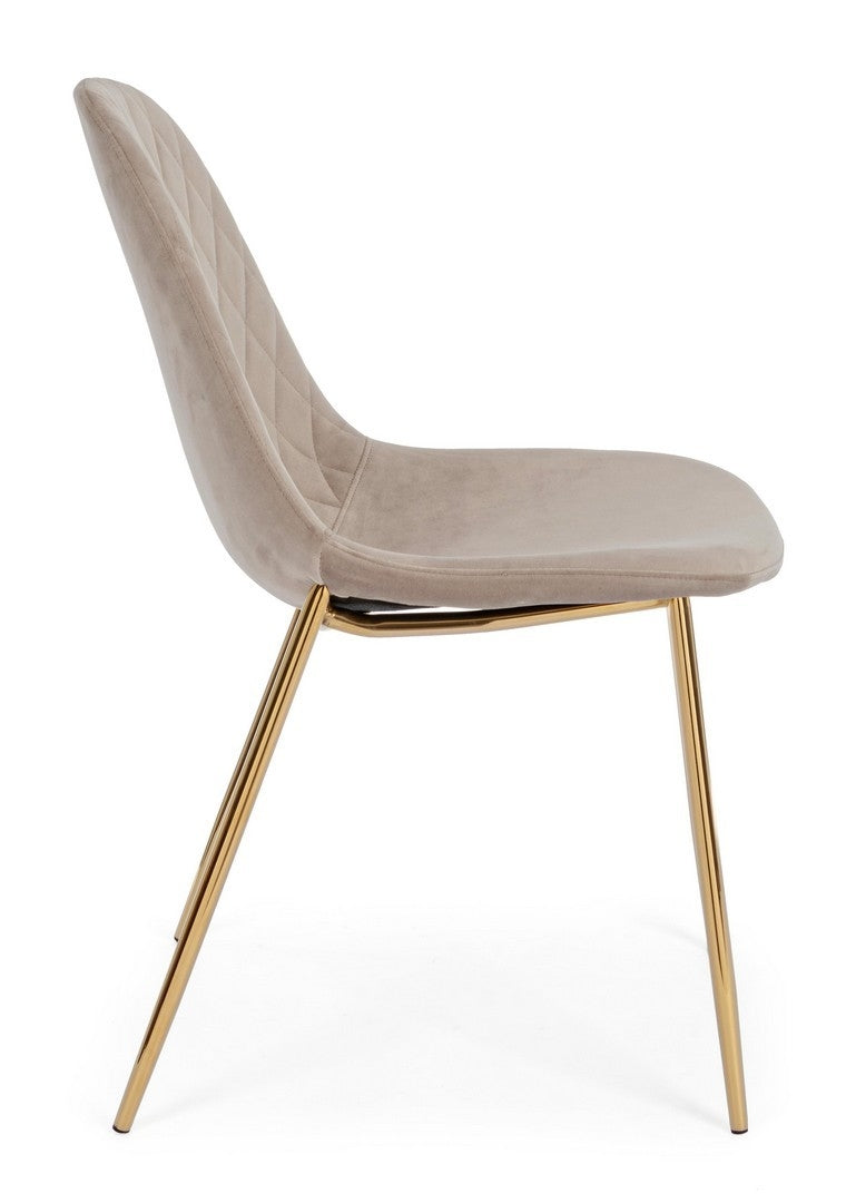 Set 4 scaune tapitate cu stofa si picioare metalice Terry Velvet Grej / Auriu, l48xA55xH85 cm (5)