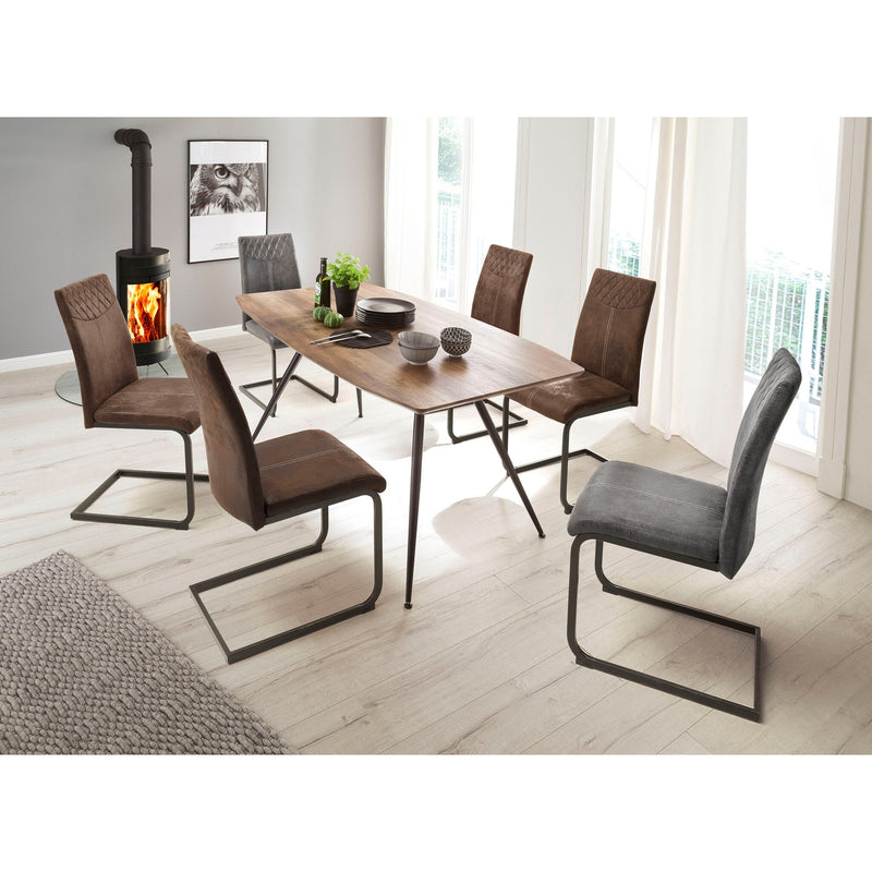 Set 4 scaune tapitate cu stofa si picioare metalice, Aosta Maro / Negru, l42xA59xH95 cm (1)