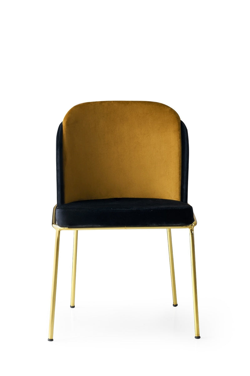Set 4 scaune tapitate cu stofa si picioare metalice, Dore 102 Velvet Negru / Mustariu / Auriu, l54xA55xH86 cm (5)