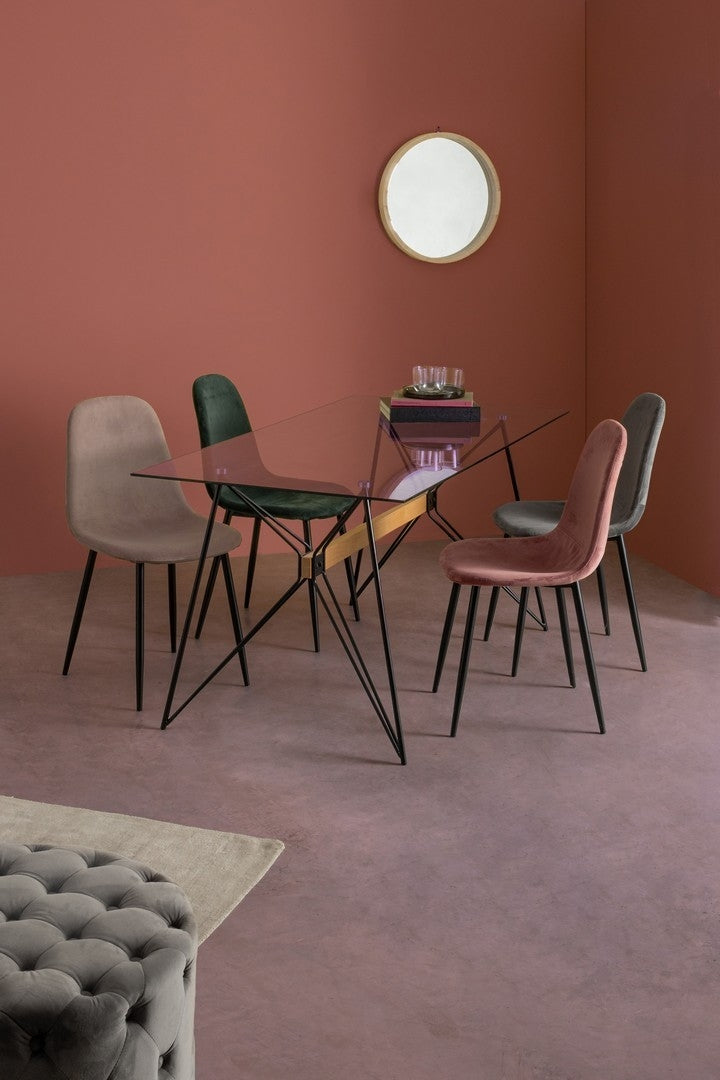 Set 4 scaune tapitate cu stofa si picioare metalice Irelia Velvet Verde Inchis / Negru, l52,5xA42,5xH90 cm (2)