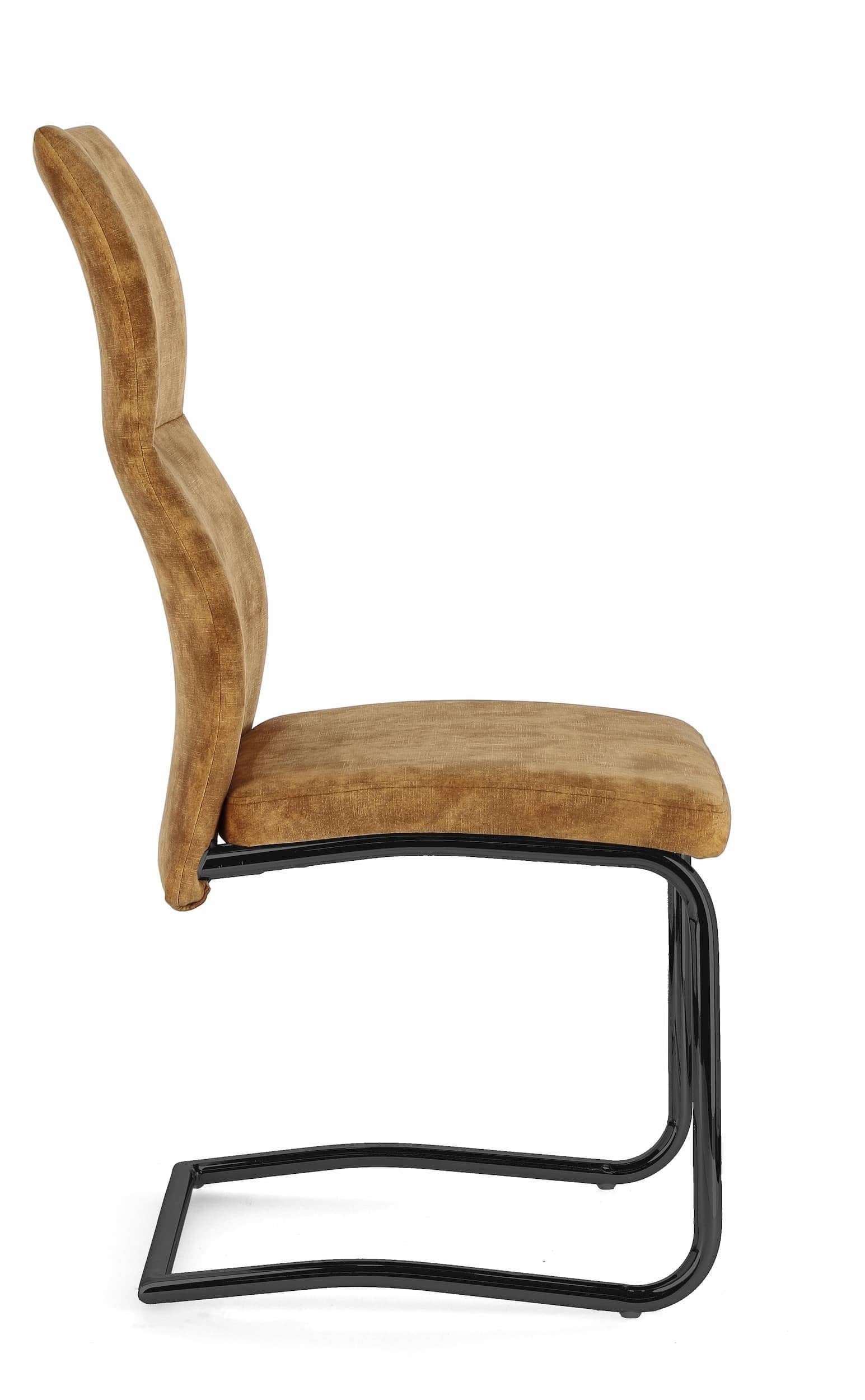 Set 4 scaune tapitate cu stofa si picioare metalice, Thelma Velvet Mustariu / Negru, l43,5xA62xH102 cm (2)