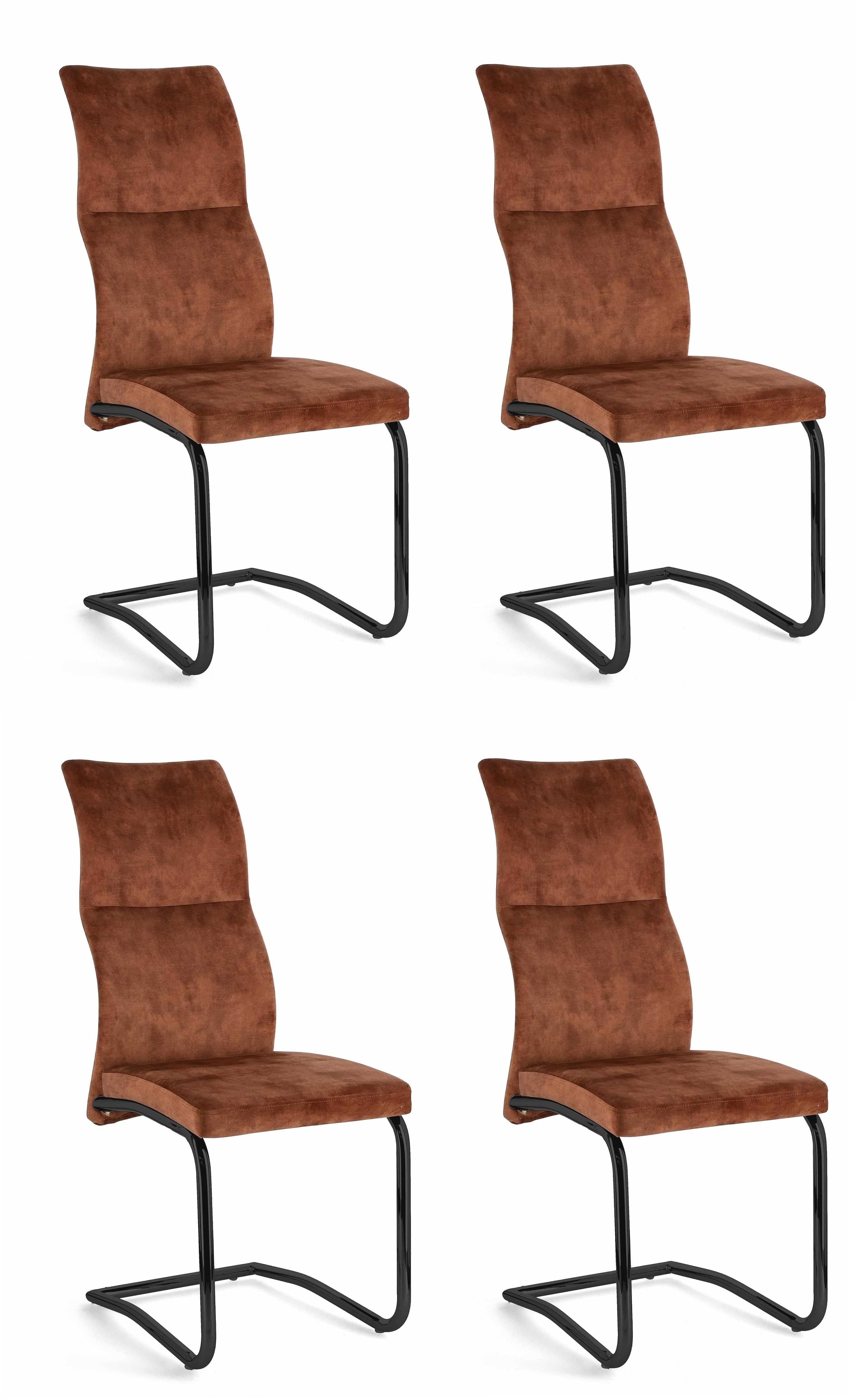 Set 4 scaune tapitate cu stofa si picioare metalice, Thelma Velvet Ruginiu / Negru, l43,5xA62xH102 cm