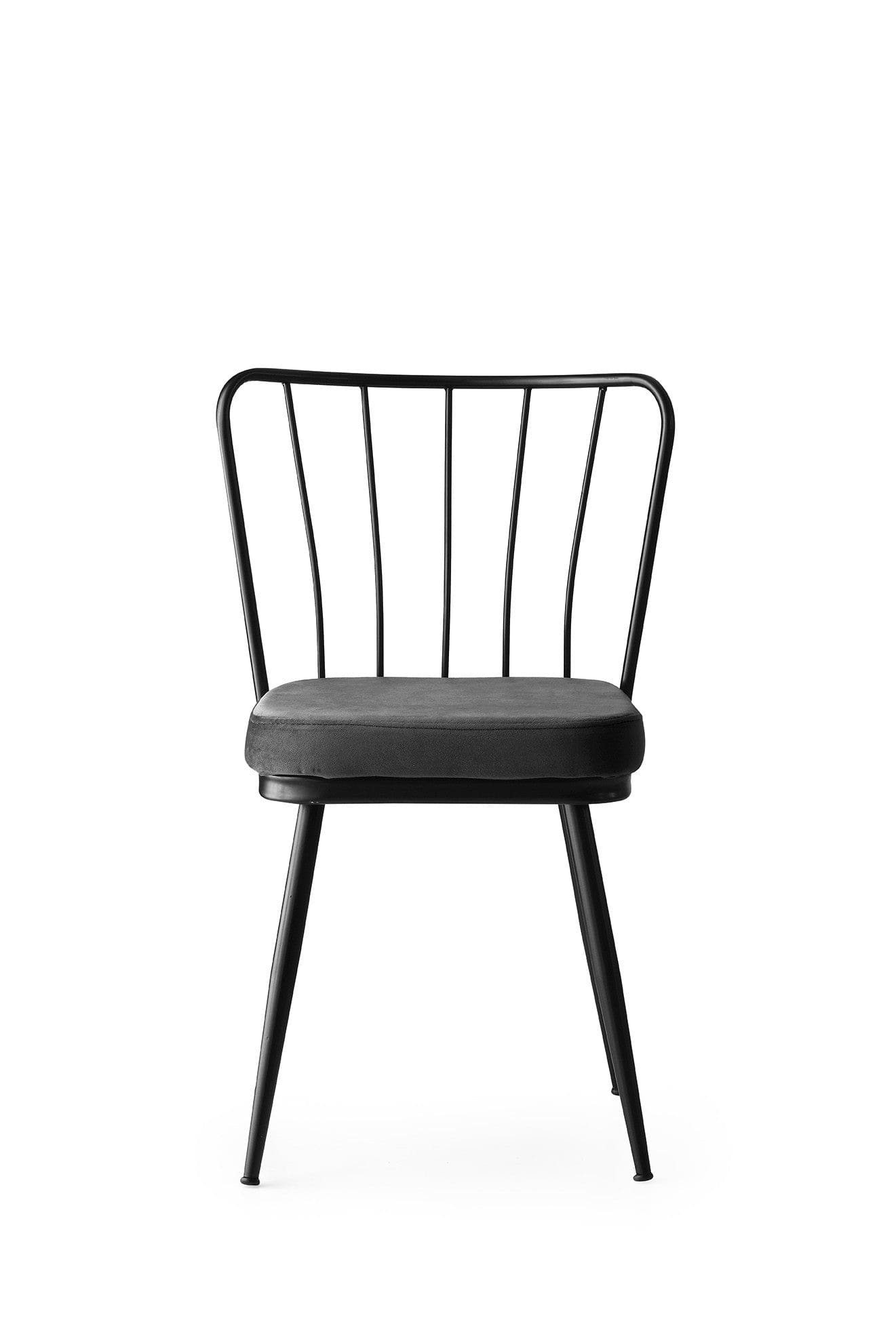Set 4 scaune tapitate cu stofa si picioare metalice, Yildiz 189 Velvet Gri inchis / Negru, l43xA42xH82 cm (2)