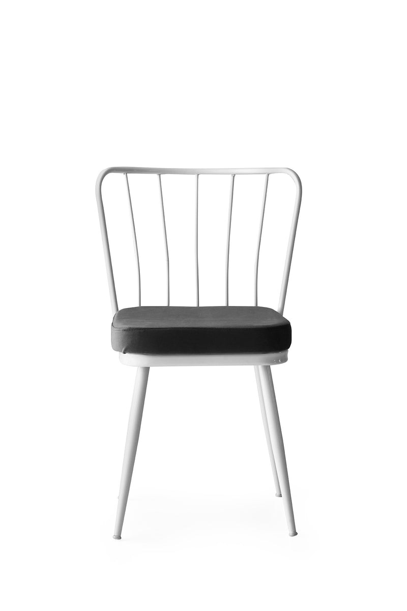 Set 4 scaune tapitate cu stofa si picioare metalice, Yildiz 229 Velvet Gri inchis / Alb, l43xA42xH82 cm (2)