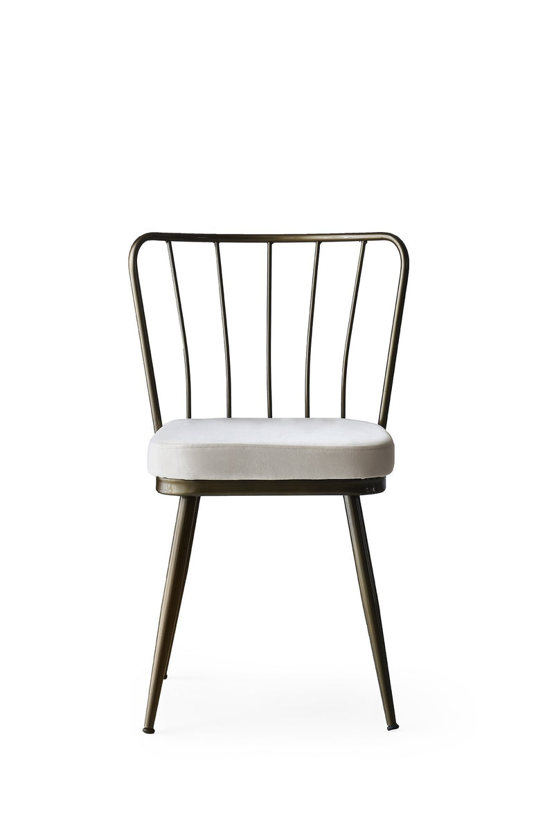 Set 4 scaune tapitate cu stofa si picioare metalice, Yildiz 984 Velvet Alb / Alama, l43xA42xH82 cm (2)