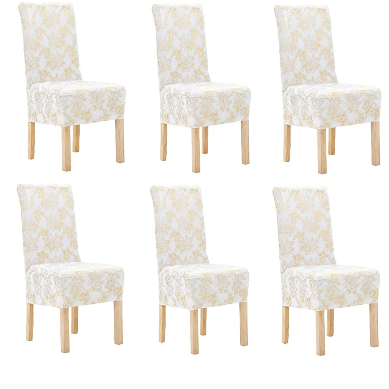 Set 6 huse elastice pentru scaune, Flowers, Alb / Auriu