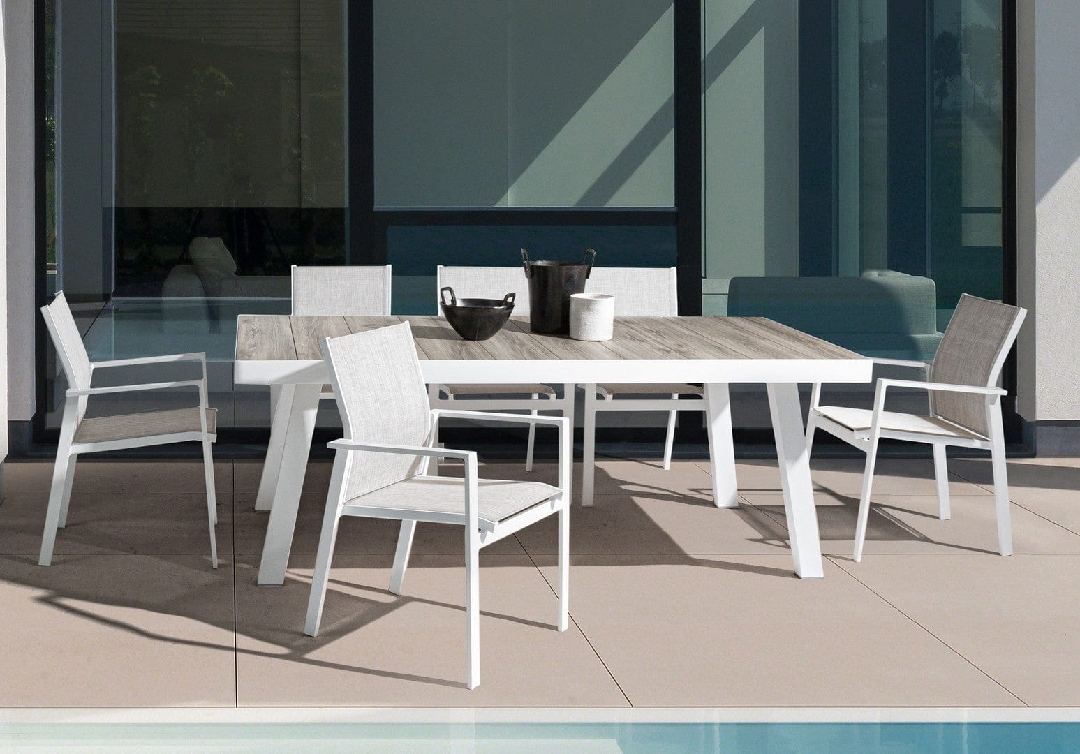 Set 6 scaune de gradina / terasa din metal si material textil Crozet Gri / Alb, l56,5xA62xH88 cm (3)