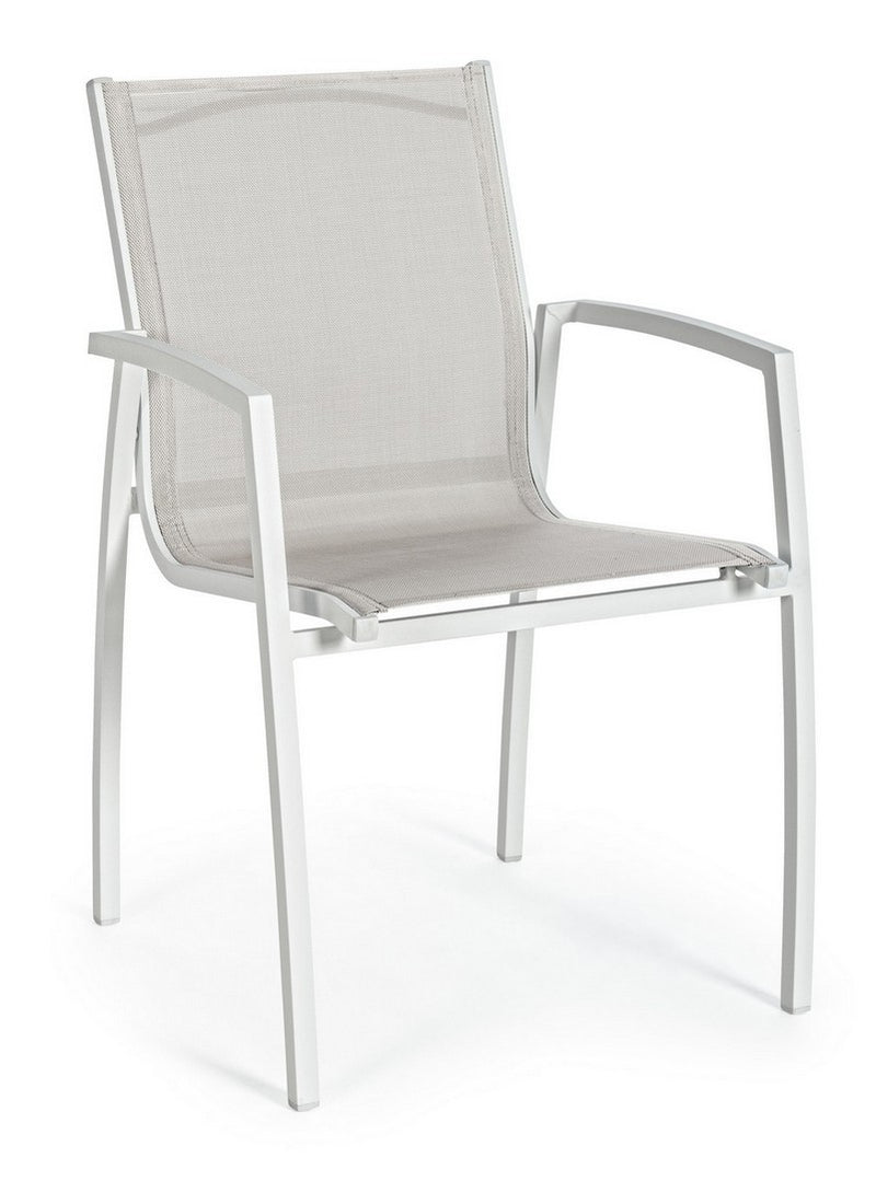 Set 6 scaune de gradina / terasa din metal si material textil, Hilla Gri / Alb, l56,5xA61xH87 cm (2)