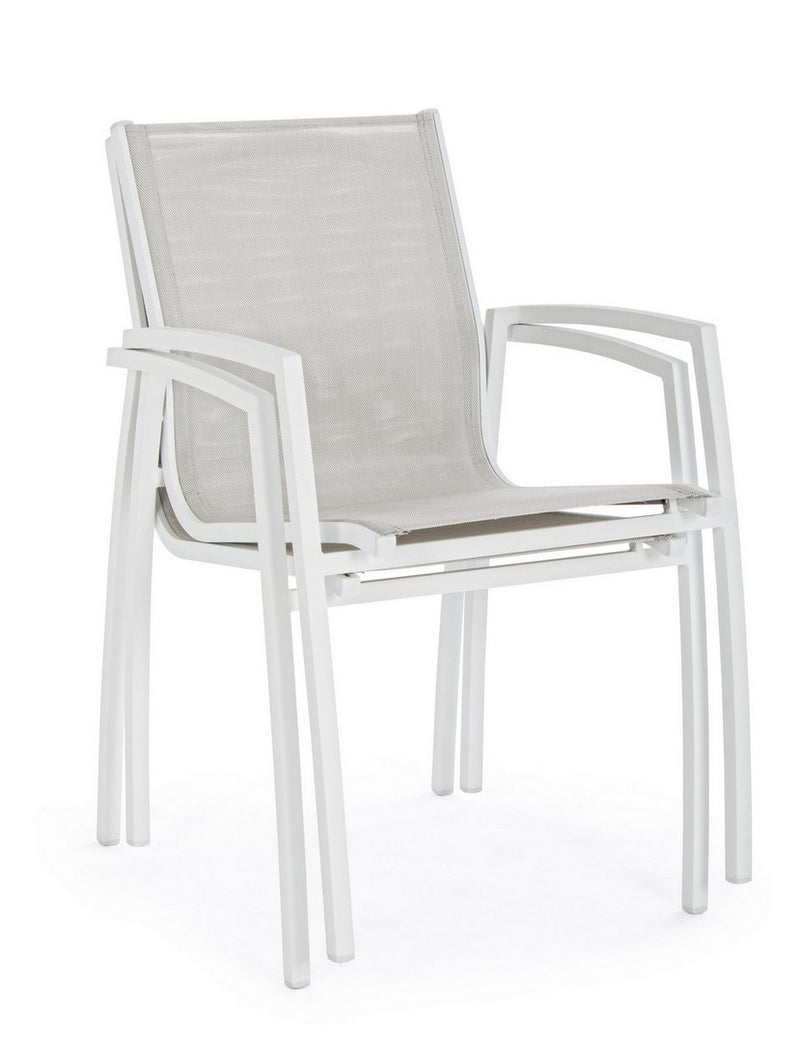 Set 6 scaune de gradina / terasa din metal si material textil, Hilla Gri / Alb, l56,5xA61xH87 cm (6)
