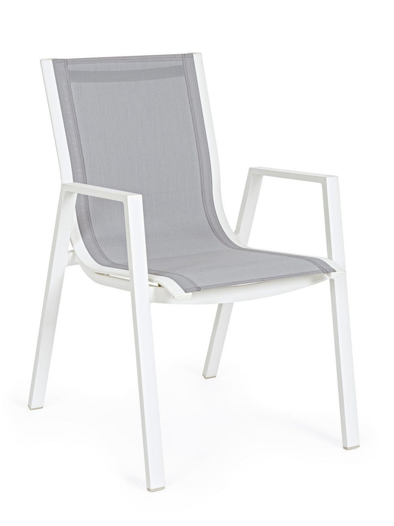 Set 6 scaune de gradina / terasa din metal si material textil Pelagius Gri / Alb, l55xA65,5xH88 cm (2)