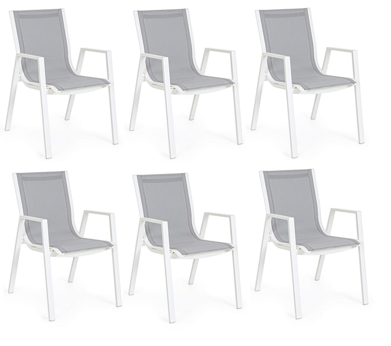 Set 6 scaune de gradina / terasa din metal si material textil Pelagius Gri / Alb, l55xA65,5xH88 cm