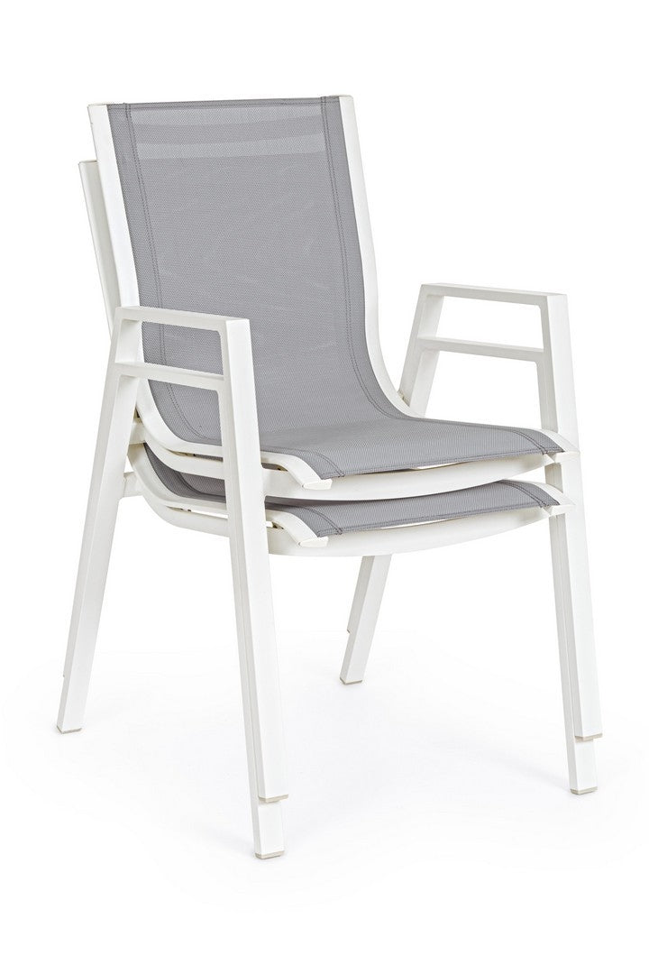 Set 6 scaune de gradina / terasa din metal si material textil Pelagius Gri / Alb, l55xA65,5xH88 cm (6)