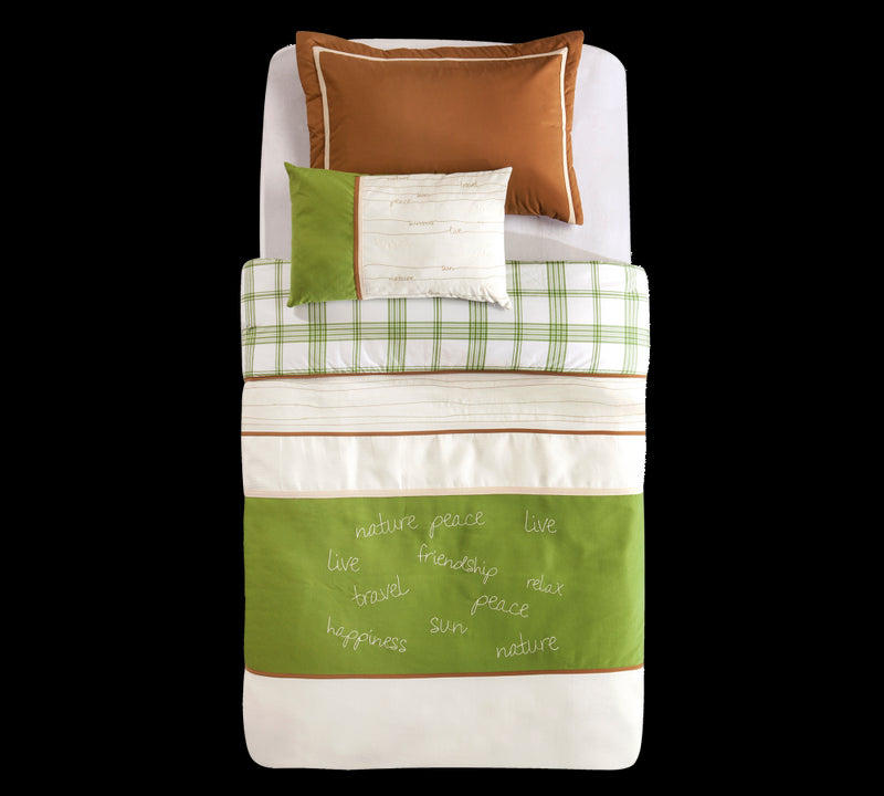 Set cuvertura pat copii si 1 perna decorativa Freedom White / Green