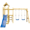 Set de joaca exterior din lemn de pin, pentru copii, cu tobogan si 2 leagane, Playhouse Tower Natural / Albastru, L285xl305xH226,5 cm (2)