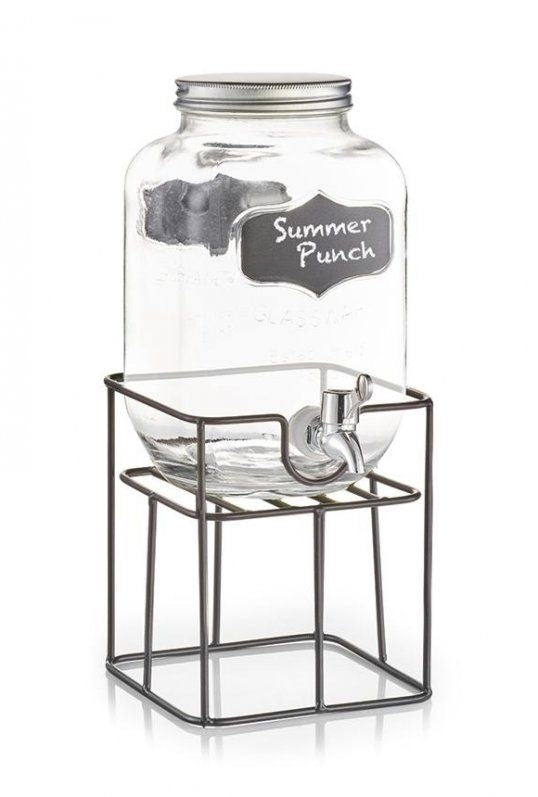 Set dispenser bauturi cu suport metalic Summer Punch, 3,8 L, L16,5xl16,5xH19 cm