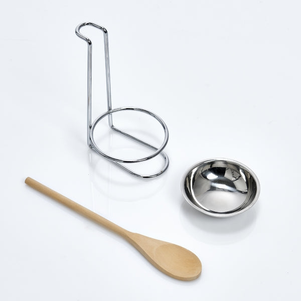 Set lingura si suport cu tava de scurgere, din lemn si metal, Harold Crom / Natural, Ø10xH17,5 cm (1)