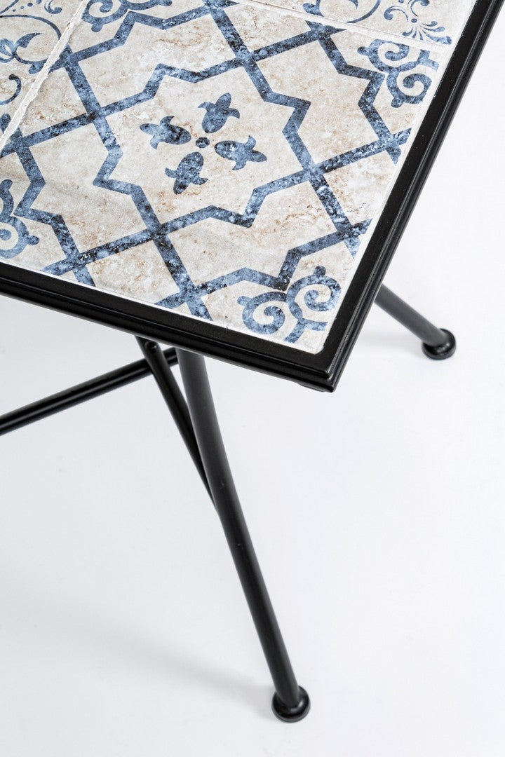 Set masa + 2 scaune pliabile pentru gradina / terasa, din ceramica si metal, Erice Square Multicolor / Negru, L60xl60xH75 cm (8)