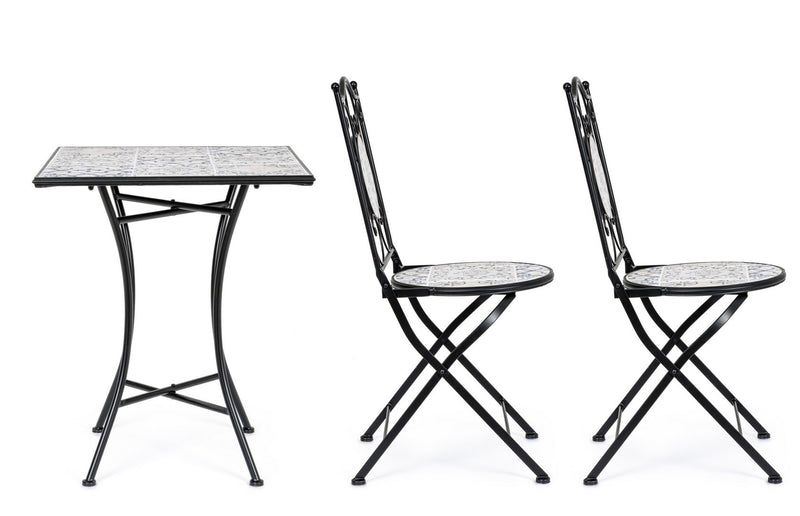 Set masa + 2 scaune pliabile pentru gradina / terasa, din ceramica si metal, Erice Square Multicolor / Negru, L60xl60xH75 cm (5)