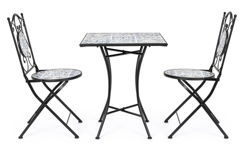 Set masa + 2 scaune pliabile pentru gradina / terasa, din ceramica si metal, Erice Square Multicolor / Negru, L60xl60xH75 cm (2)