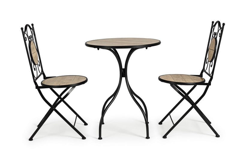 Set masa + 2 scaune pliabile pentru gradina / terasa, din ceramica si metal, Kansas Natural / Negru, Ø60xH75 cm (2)