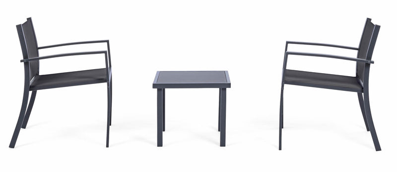 Set masa de cafea + 2 scaune pentru gradina / terasa, din sticla, material textil si metal, Auri Antracit, L45xl45xH38 cm (1)