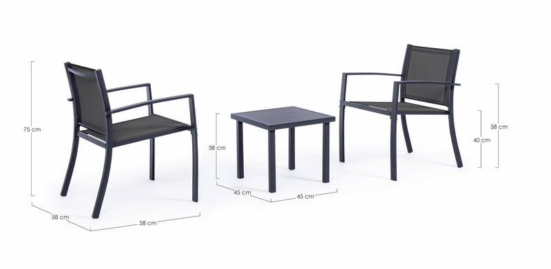 Set masa de cafea + 2 scaune pentru gradina / terasa, din sticla, material textil si metal, Auri Antracit, L45xl45xH38 cm (6)