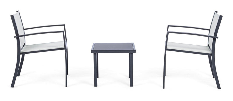 Set masa de cafea + 2 scaune pentru gradina / terasa, din sticla, material textil si metal, Auri Gri Deschis / Antracit, L45xl45xH38 cm (1)