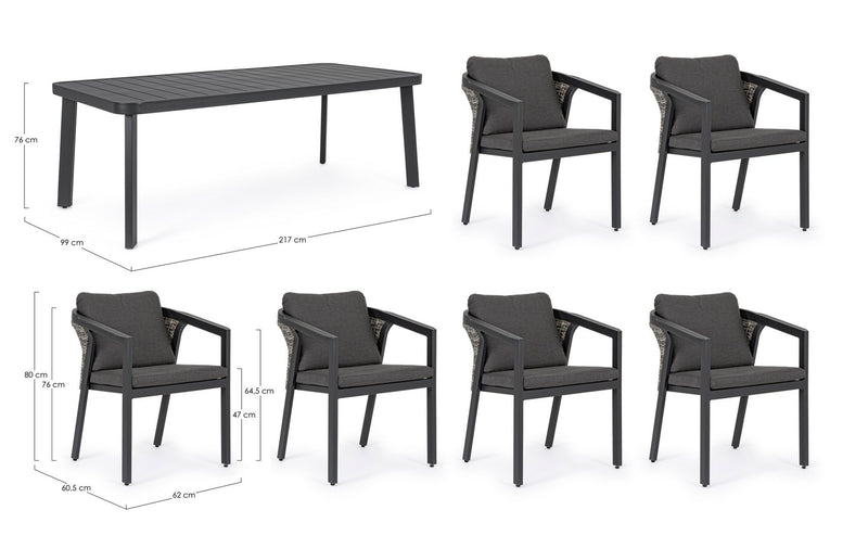 Set masa de gradina / terasa din metal + 6 scaune de gradina din fibre sintetice si metal, Cordova Antracit, L217xl99xH76 cm (11)