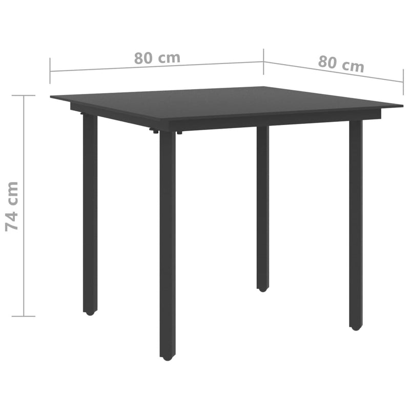 Set masa de gradina / terasa din sticla si otel, Sena Negru + 2 scaune de gradina din ratan PVC si otel, Rin Negru, L80xl80xH74 cm (8)