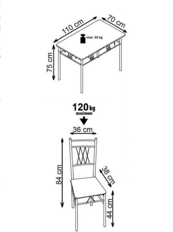Set masa din MDF si metal + 4 scaune Faustus Sonoma Oak, L110xl70xH75 cm (1)