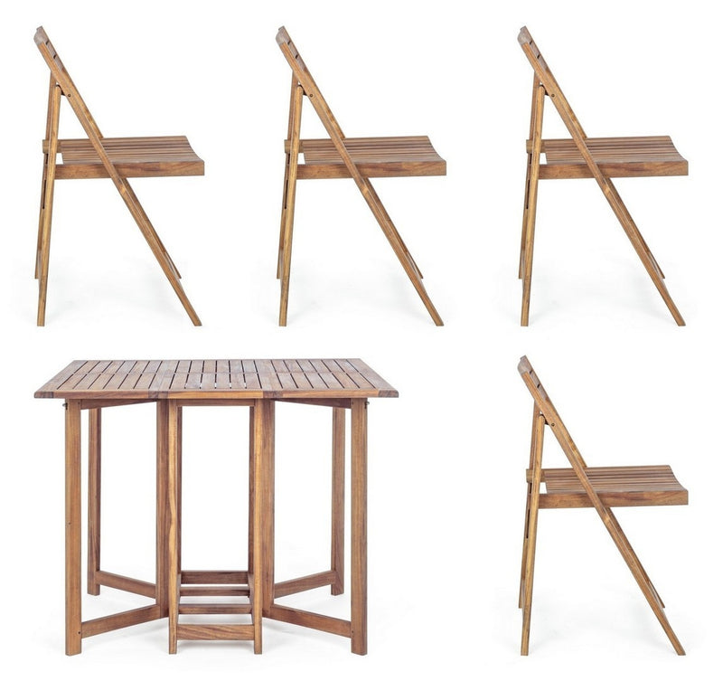 Set masa extensibila + 4 scaune pliabile pentru gradina / terasa, din lemn de salcam, Noemi Natural, L90xl33-60-90xH74 cm (5)