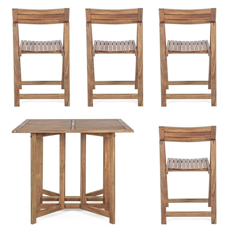 Set masa extensibila + 4 scaune pliabile pentru gradina / terasa, din lemn de salcam, Noemi Natural, L90xl33-60-90xH74 cm (6)