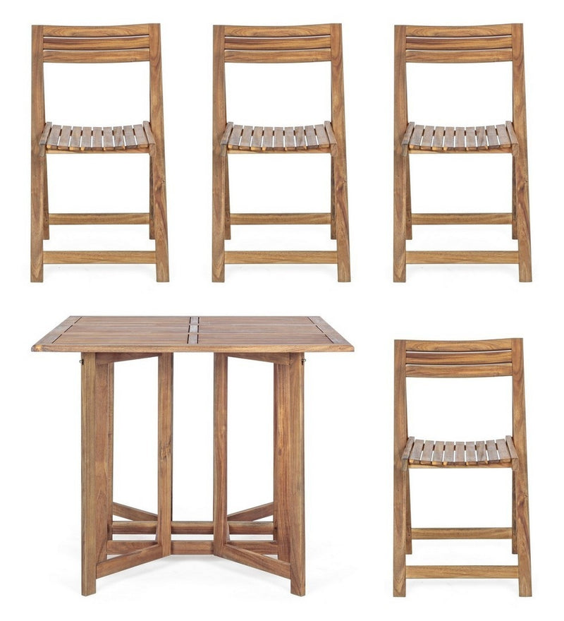 Set masa extensibila + 4 scaune pliabile pentru gradina / terasa, din lemn de salcam, Noemi Natural, L90xl33-60-90xH74 cm (4)