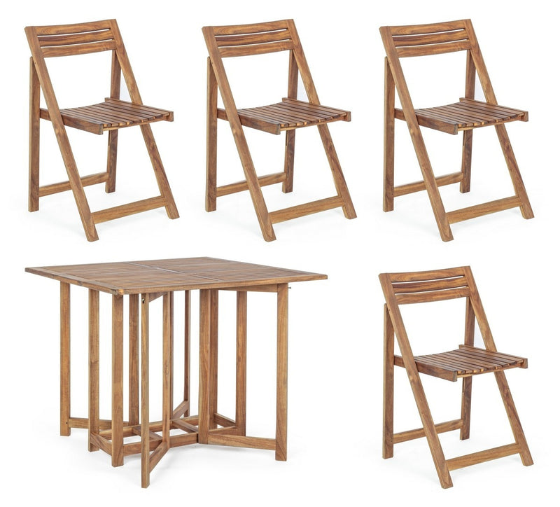 Set masa extensibila + 4 scaune pliabile pentru gradina / terasa, din lemn de salcam, Noemi Natural, L90xl33-60-90xH74 cm (3)