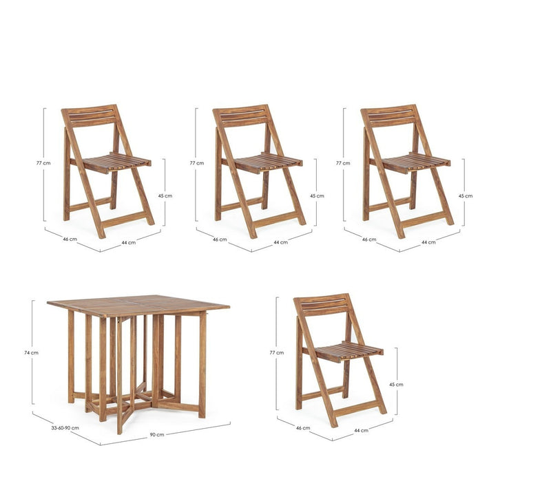 Set masa extensibila + 4 scaune pliabile pentru gradina / terasa, din lemn de salcam, Noemi Natural, L90xl33-60-90xH74 cm (14)