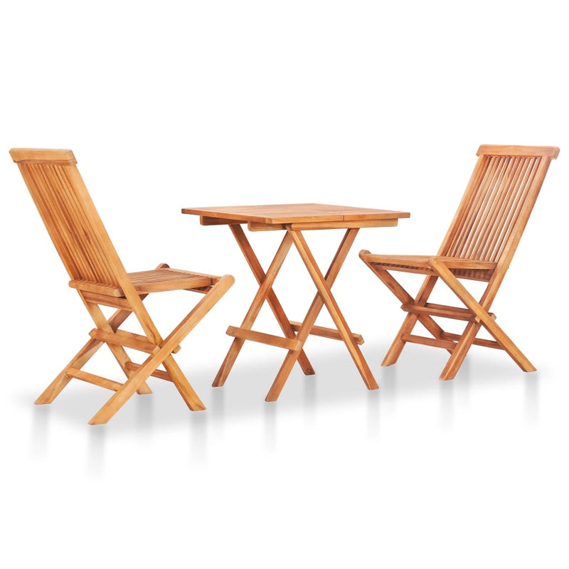 Set masa + 2 scaune pliabile pentru gradina / terasa, din lemn de tec, Arlo Natural / Albastru Deschis, L60xl60xH65 cm (1)