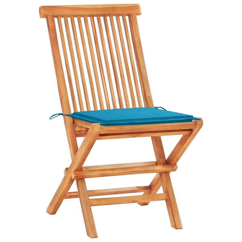 Set masa + 2 scaune pliabile pentru gradina / terasa, din lemn de tec, Arlo Natural / Albastru Deschis, L60xl60xH65 cm (7)