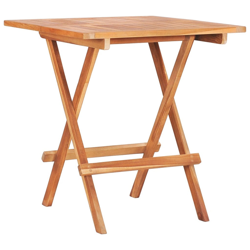 Set masa + 2 scaune pliabile pentru gradina / terasa, din lemn de tec, Arlo Natural / Albastru Deschis, L60xl60xH65 cm (2)