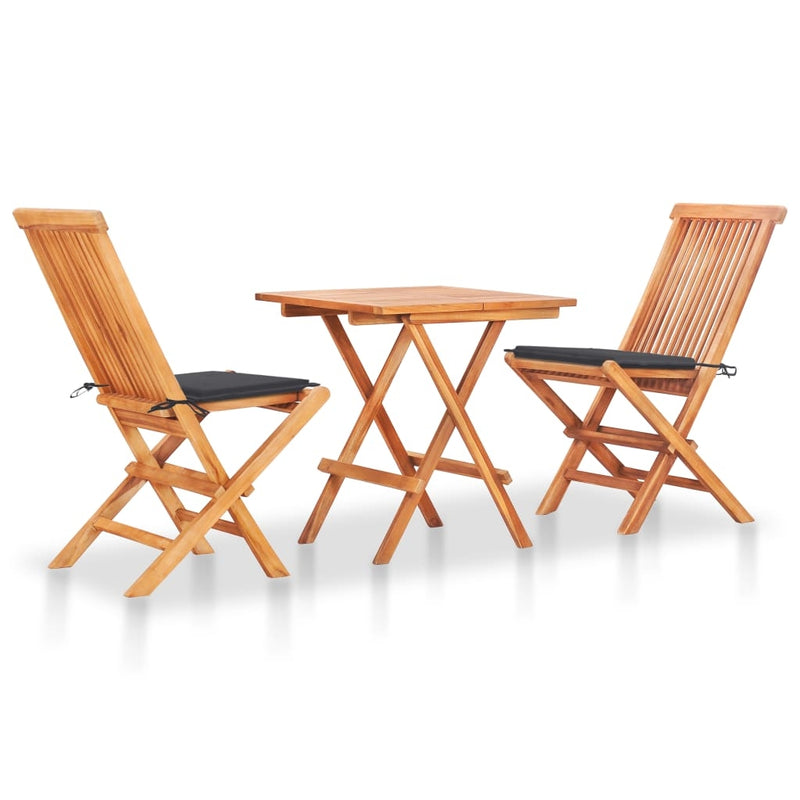 Set masa + 2 scaune pliabile pentru gradina / terasa, din lemn de tec, Arlo Natural / Antracit, L60xl60xH65 cm